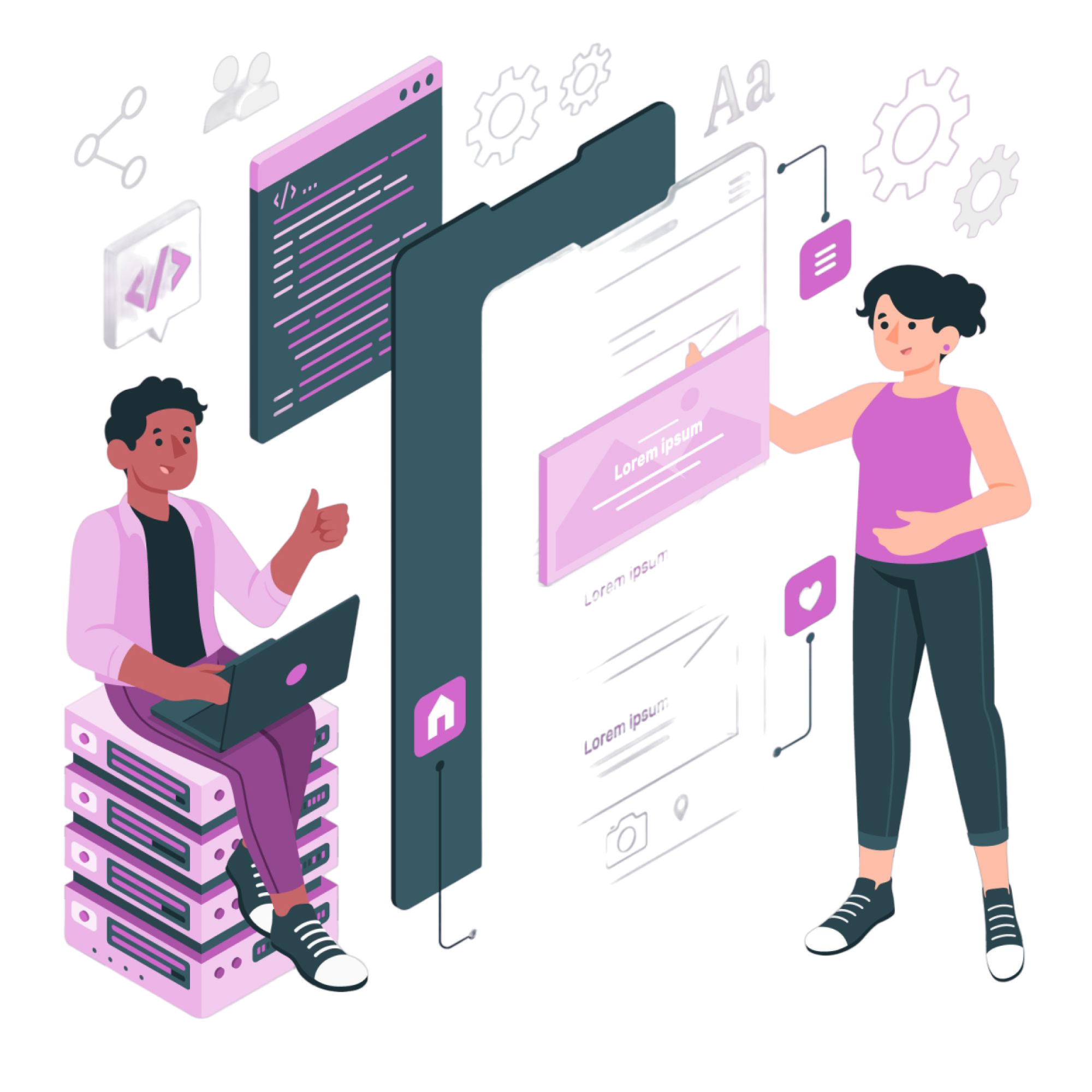 Two human talking about development process